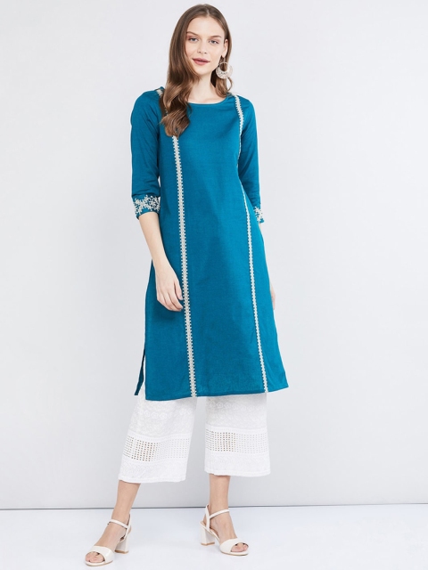 

max Women Blue & Off White Thread Work Kurta