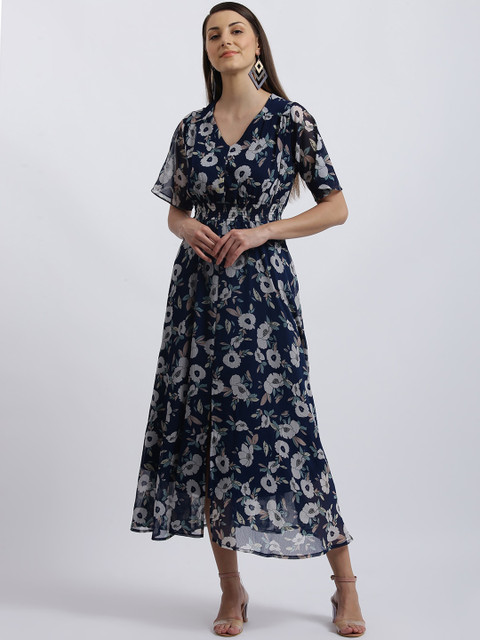 

Zink London Women Navy Blue Printed Fit and Flare Dress