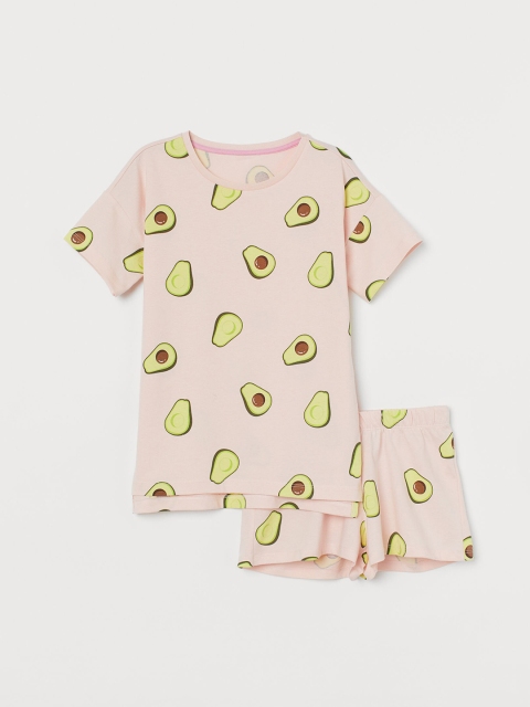 

H&M Girls Pink & Green Avocado Printed Cotton Jersey Pyjamas