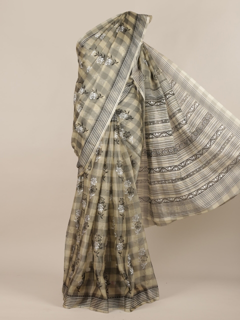 

Pothys Cream-Coloured Checked Tissue Saree