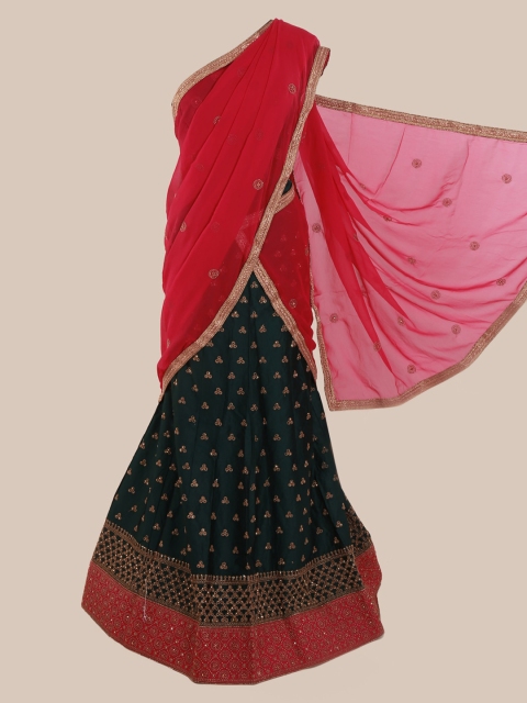 

Pothys Pink & Green Poly Chiffon Embellished Traditional Half Saree