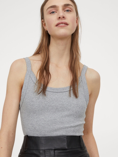 

H&M Women Grey Ribbed Jersey Thong Bodysuit