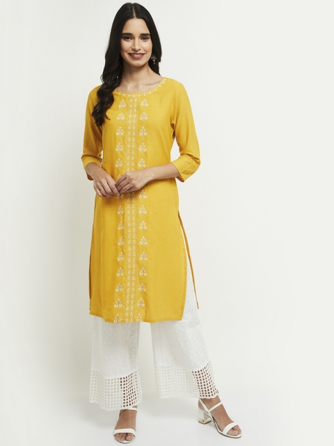 

max Women Yellow & Off White Ethnic Motifs Printed Kurta
