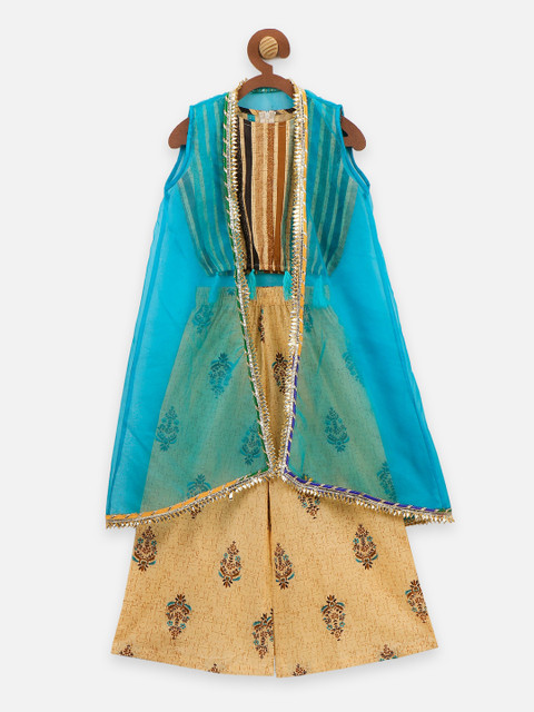 

LilPicks Girls Turquoise Blue & Beige Printed Top with Palazzos