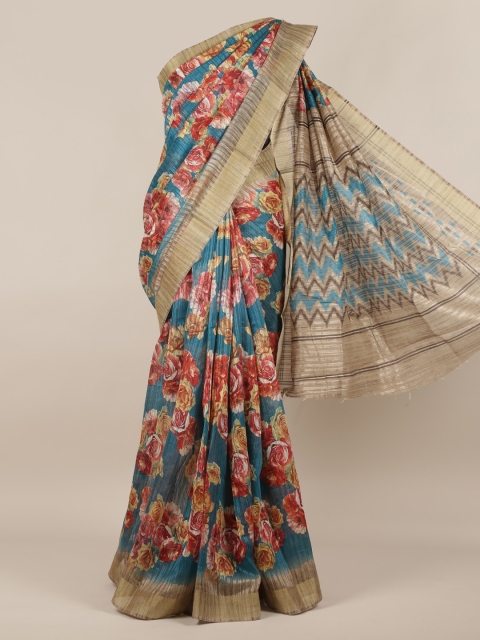 

Pothys Blue Printed Jute Silk Saree