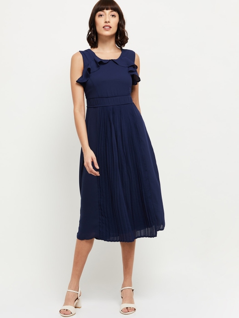 

max Women Blue Solid Fit and Flare Dress