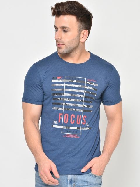 

Chkokko Men Blue Printed Round Neck T-shirt