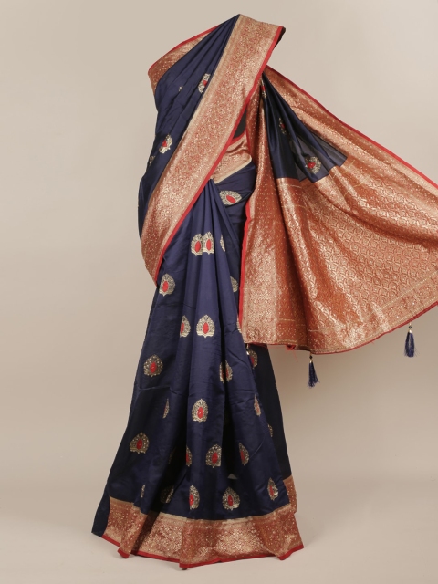 Pothys Navy Blue Woven Design Jute Silk Saree