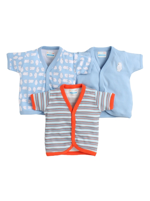 

BUMZEE Infant Kids Pack Of 3 Blue & White Printed Jhablas