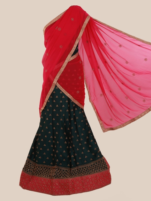 

Pothys Pink & Green Poly Chiffon Woven Design Saree
