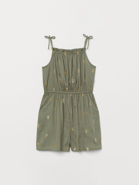 

H&M Girls Green & Gold Printed Playsuit