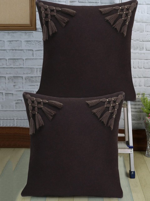 

Mezposh Coffee Brown Set of 2 Solid Square Cushion Covers