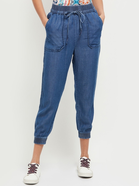 

max Women Blue Mid-Rise Clean Look Stretchable Jogger Jeans