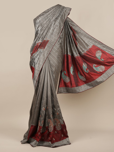 

Pothys Grey Embellished Jute Silk Saree
