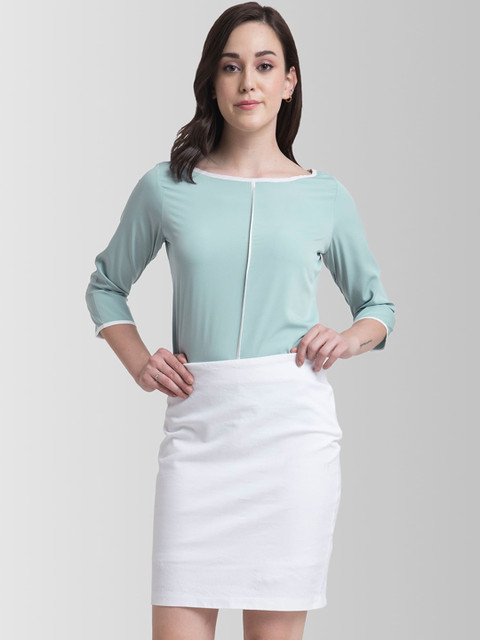 

FableStreet Women Sea Green & White Solid Top with Skirt