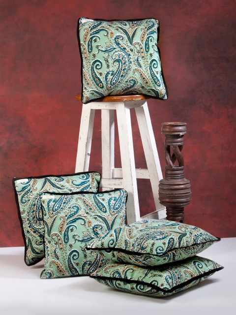 

I AM FOR YOU Green & Brown Set of 5 Ethnic Motifs Square Cushion Covers