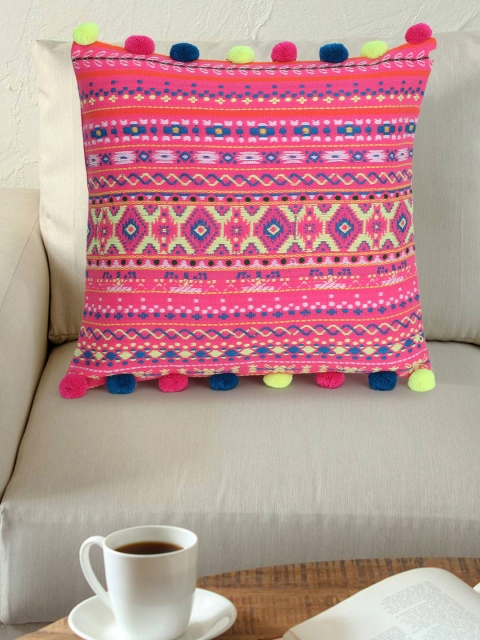 

Mezposh Pink & Blue Set of Single Ethnic Motifs Square Cushion Covers