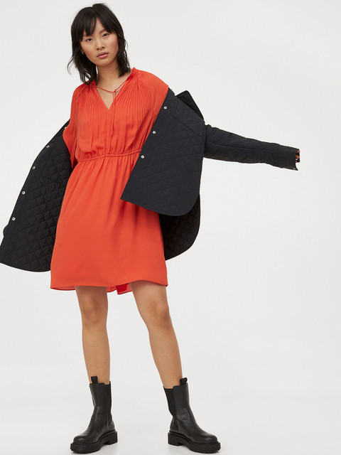 

H&M Women Sustainable Orange Pleated Dress