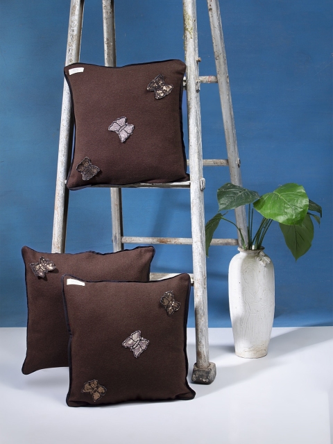 

I AM FOR YOU Brown & Peach-Coloured Set of 3 Solid Square Cushion Covers