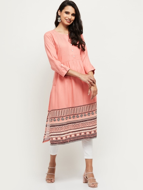 

max Women Peach-Coloured Ethnic Motifs Printed Kurta