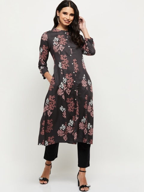 

max Women Grey Floral Printed Kurta