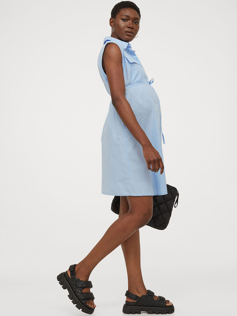 

H&M MAMA Blue Solid Cotton Shirt Dress