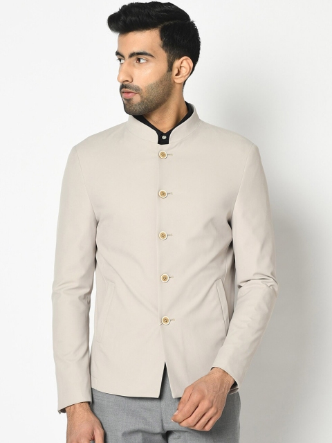 

Blackberrys Men Beige Solid Slim-Fit Bandhgala Blazer