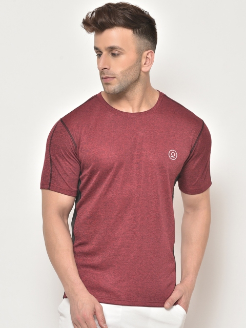 

Chkokko Men Maroon Self Design Round Neck Gym T -Shirt