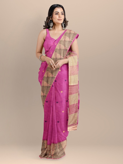 

BharatSthali Magenta & Gold-Toned Silk Cotton Woven Design Mangalagiri Saree