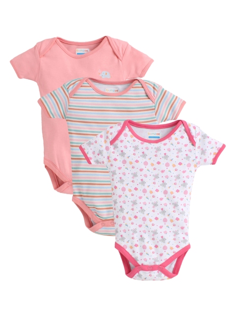 

BUMZEE Infant Kids Pack of 3 Printed Bodysuits, White