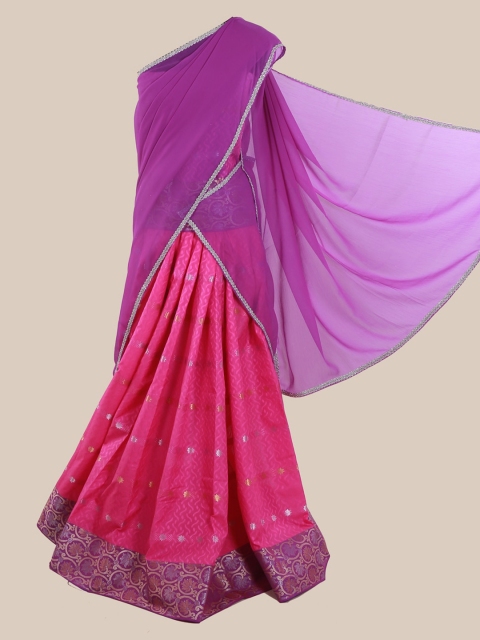 

Pothys Purple & Pink Poly Chiffon Solid Traditional Half Saree