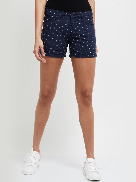 

max Women Navy Blue Printed Regular Shorts
