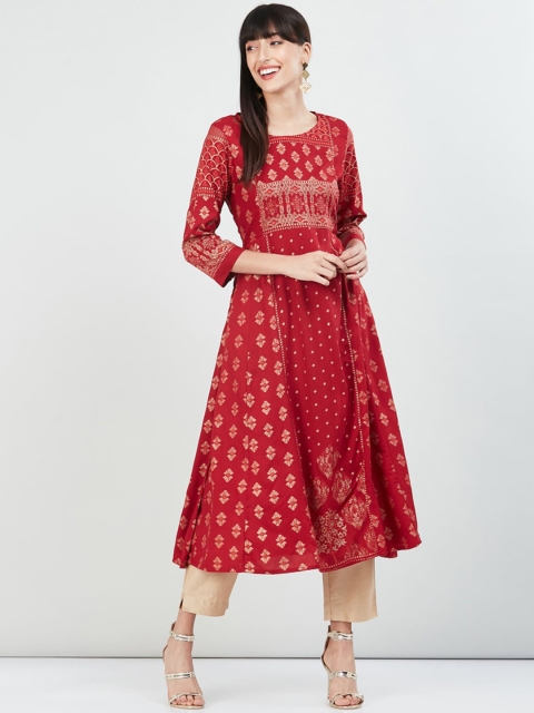 

max Women Red Ethnic Motifs Printed Kurta