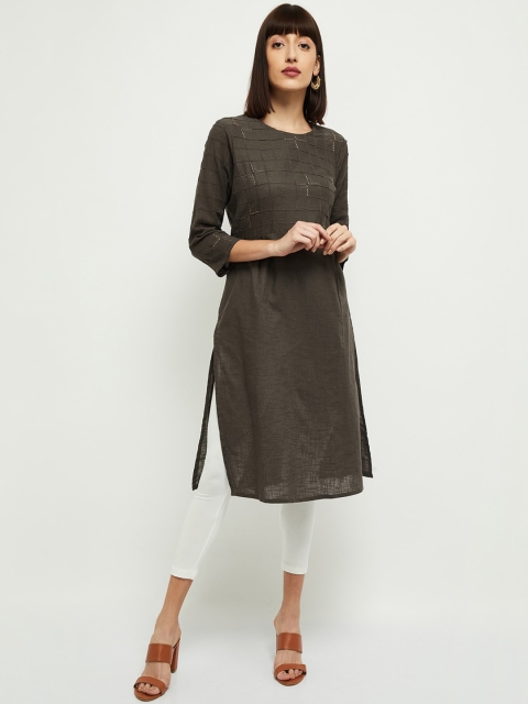 

max Women Grey Yoke Design Thread Work Kurta