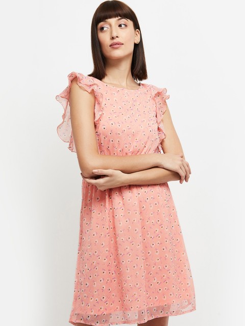 

max Women Pink Printed Fit and Flare Dress