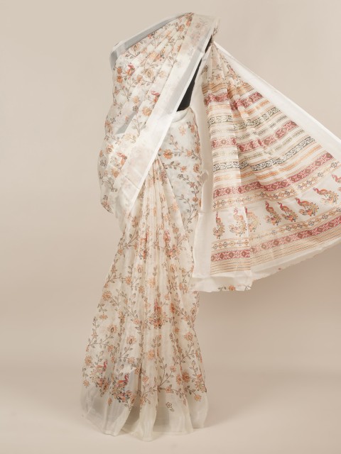 

Pothys Cream-Coloured Printed Tissue Saree