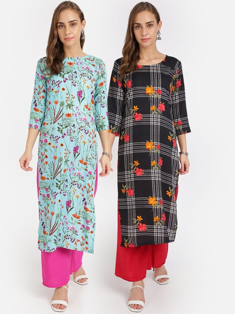 

Florence Women Pack Of 2 Multicoloured Printed Kurta with Palazzos, Multi