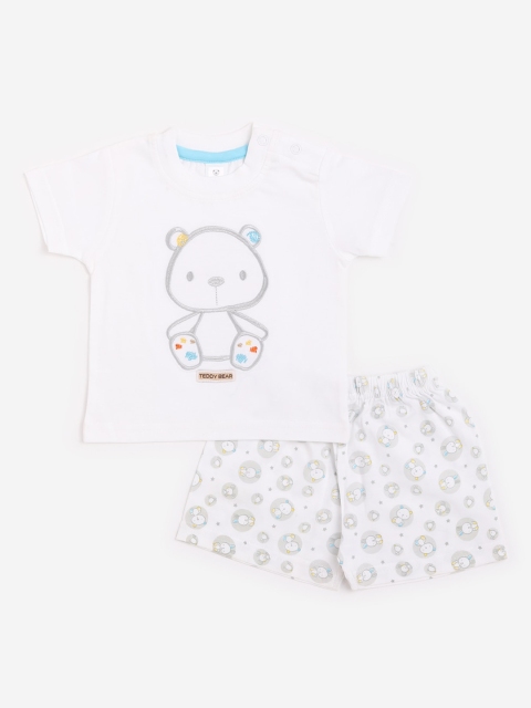 

TOFFY HOUSE Boys White & Grey Printed T-shirt with Shorts