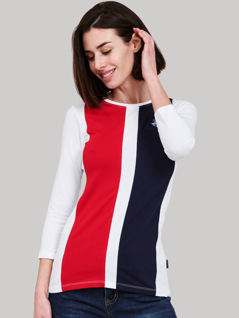 

Beverly Hills Polo Club Women White & Red Colourblocked Round Neck T-shirt