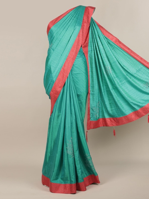 

Pothys Green Solid Jute Silk Saree
