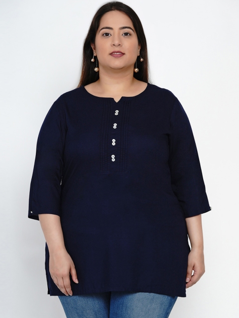 

Fabnest Curve Plus Size Women Navy Blue Solid Straight Kurti