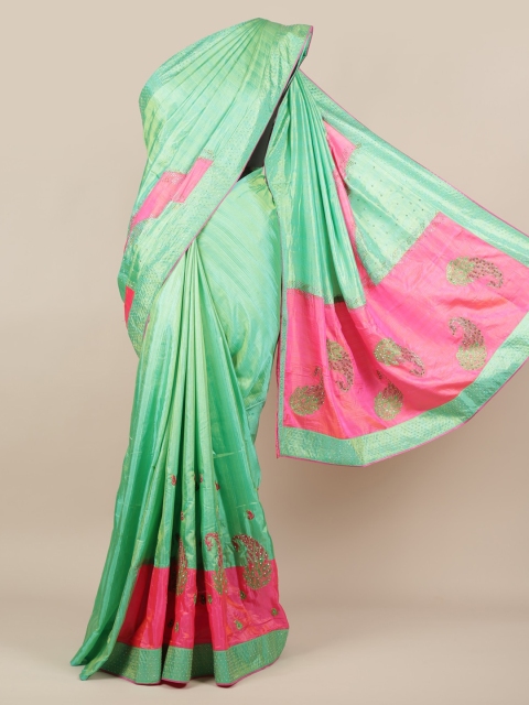 

Pothys Green Embellished Jute Silk Saree