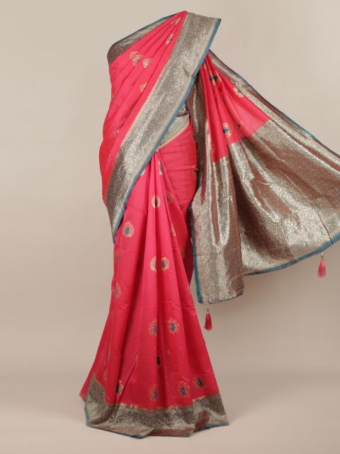 

Pothys Pink & Gold-Toned Jute Silk Woven Design Saree