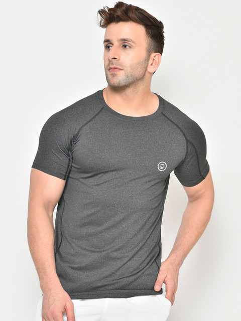 

Chkokko Men Grey Melange Solid Round Neck Dry Fit T-shirt