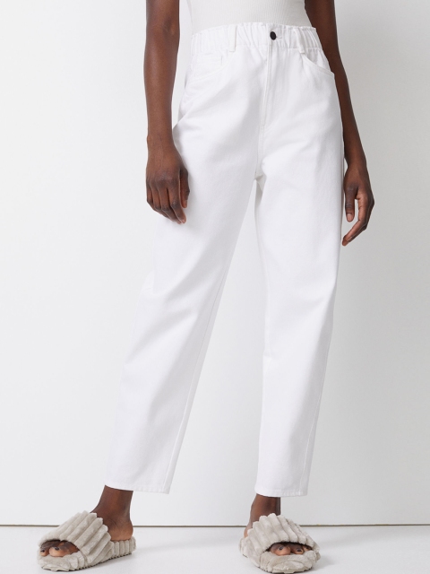 

H&M Women White Solid High Waist Twill Trousers