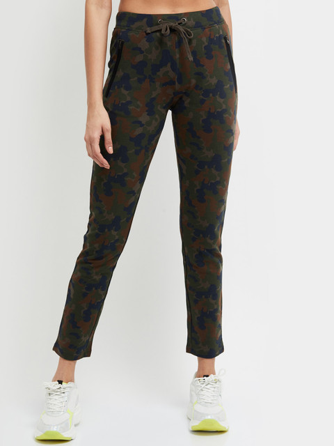 

max Women Green Camouflage Printed Regular Trousers