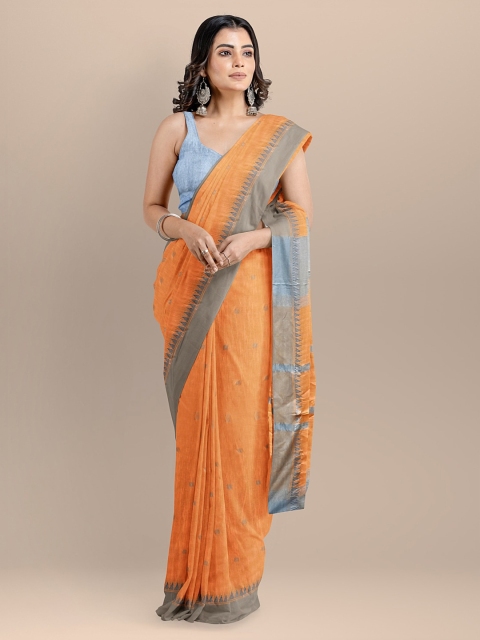 

BharatSthali Orange Pure Cotton Woven Design Maheshwari Saree