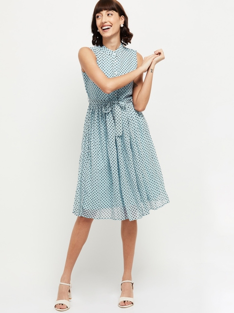 

max Women Blue Printed Fit and Flare Dress