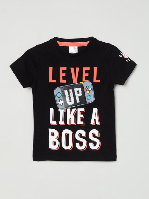 

max Boys Black Printed Round Neck Cotton Pure Cotton T-shirt