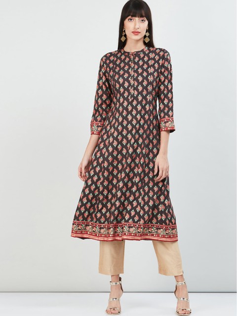

max Women Grey Floral Printed Kurta